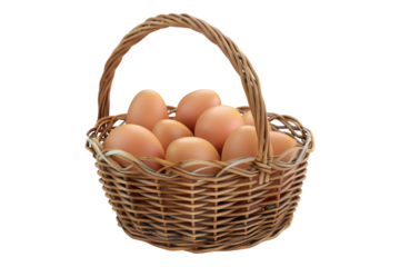 Eggs in a basket isolated on transparent background