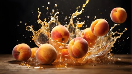 Peach juice splattering in motion - Powered by Adobe