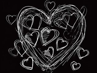 A heart drawn on a black background. - obrazy, fototapety, plakaty