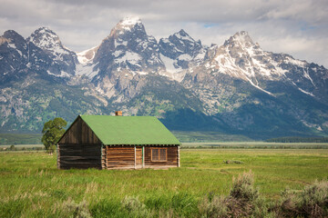 The John Moulton Barn and the Teton Range at Grand Teton National Park in Northwestern Wyoming