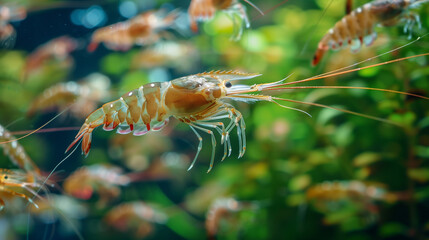Shrimp swimming in the pond, shrimp for sale. - obrazy, fototapety, plakaty