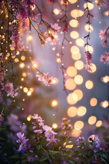 Beautiful fairy lights pattern with flowers for background