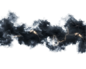 Storm clouds lightening. Dark cloudy sky before thunderstorm on transparent background