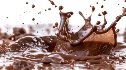 chocolate dripping on white background,chocolate splash close up isolated on white background. 3d rendering
