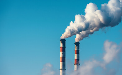Industrial Impact: Power Plant with Smoking Chimneys