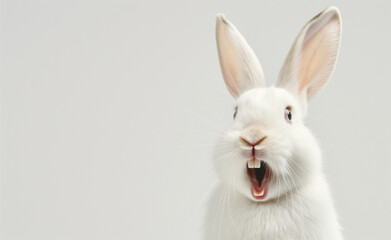 Easter Joy: Smiling White Rabbit Isolated on Background