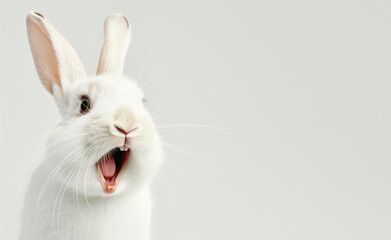 Obraz premium Easter Joy: Smiling White Rabbit Isolated on Background
