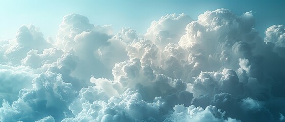 Stunning view of majestic cumulus clouds, richly illuminated by sunlight, creating a dramatic and ethereal atmosphere.