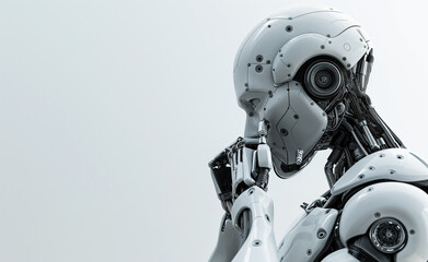 Contemplative Humanoid: Side View with White Space