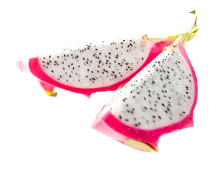 Dragon fruit in a section isolated on a white background