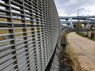 Closed up metal anti climb fence.