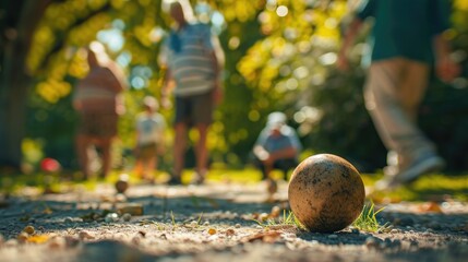 Group of Active Seniors Playing Petanque in the Park on a Sunny Day Outdoors. Elderly Lifestyle. Generative AI - Powered by Adobe