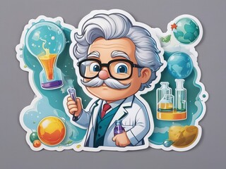 cartoon character stickers Scientist with experimental equipment.