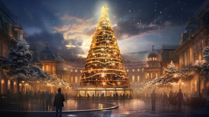 Beautiful christmas tree in city - obrazy, fototapety, plakaty