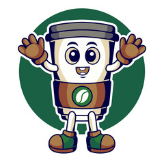 Vector mascot for Starbucks Coffee Cup with Happy face. Cartoon style and have a retro style for shadow. 