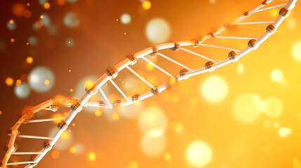 Spiral DNA Strand Structure on Yellow Background Basic Genetic Engineering Concept - obrazy, fototapety, plakaty