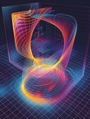 Vector Flow Patterns: Isometric Capture Device, Mathematical Line Drawing Style - obrazy, fototapety, plakaty