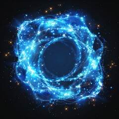 Obraz premium Midnight blue circle of shiny glowing dust spots, clear magic effect with digital, futuristic, technology concept