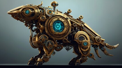 Fototapeta premium Character design golden machinery state-of-the-art architecture 