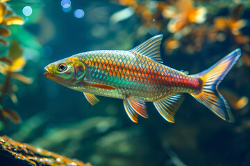 Freshwater fish swim underwater. By looking from the side. - obrazy, fototapety, plakaty