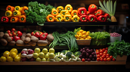 Healthy Fruits and Vegetables on Shelf at Supermarket Fresh and Healthy Food Concept AI Generated