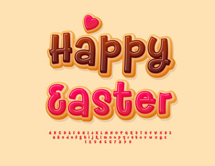 Vector sweet card Happy Easter. Funny Cake Font. Tasry set of Alphabet Letters, Numbers and Symbols.