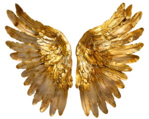Golden angel wings on transparent background