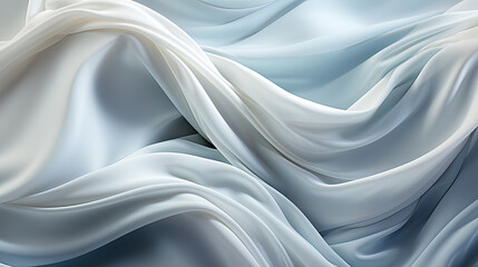 Beautifully Fluttering White Color Fabric in Space With Delicate Folds on Blurry Background