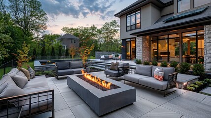 Luxury Outdoor Living - Modern Patio with Fire Pit and Comfortable Seating