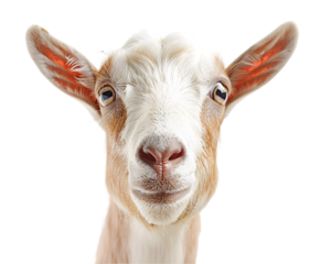 Close up of a goat face on transparent background
