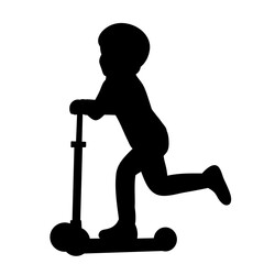 boy riding a scooter silhouette on a white background vector