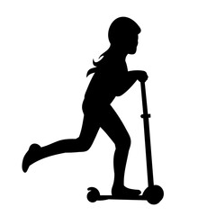 girl riding a scooter silhouette on a white background vector