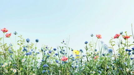 Obraz premium Blooming Wildflowers in Early Summer: Vibrant Green Foliage Background