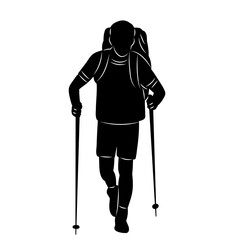 man with backpack, traveler silhouette on white background vector