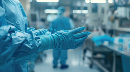 Surgeon Preparing with Sterile Glove Placement