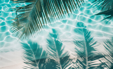 Tropical Leaf Shadows on Water: Aerial View of White Sand Beach