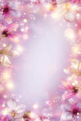 Beautiful fairy lights pattern with flowers around the frame with blank center for background