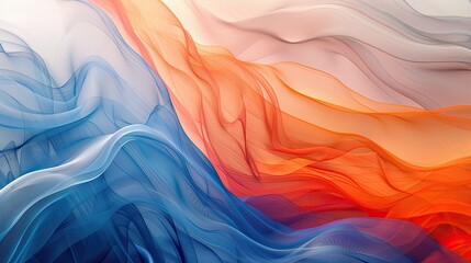 A colorful, flowing piece of art with blue and orange stripes. The blue and orange colors are blended together to create a sense of movement and energy