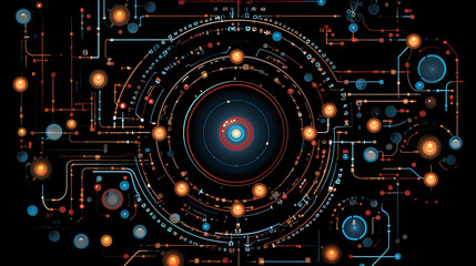 Fototapeta premium Circular Robotics Circuitry on Black Background Simplified Robotic System