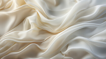 Fototapeta premium Contemporary Fluttering White Color Silk Fabric in Space With Delicate Folds on Bokeh Background