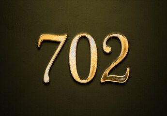 Old gold effect of 702 number with 3D glossy style Mockup.	