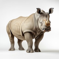 Fototapeta premium A majestic rhino stands tall exhibiting its thick skin and strong horn