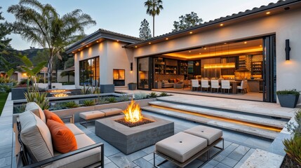 Luxury Outdoor Living - Modern Patio with Fire Pit and Comfortable Seating