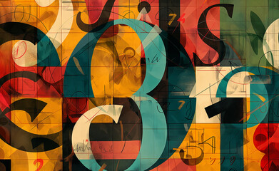 Numeric Energy: An Abstract Collage of Numbers in Flat Art Style