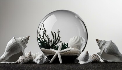 Water world in Glass sphere, white background, beautiful nature