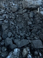 A pile of black coal in the barn