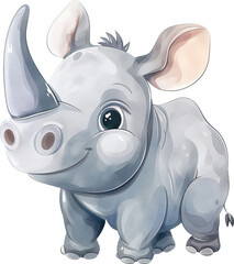 Cute Rhinoceros cartoon watercolor