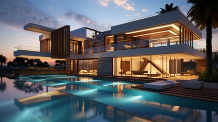 Fototapeta na wymiar Modern luxury villa with swimming pool