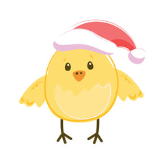 New Year, Santa's assistant. Year of the Rooster. Eastern calendar. Chicken in flat style. Vector illustration of a New Year bird on an isolated background. 