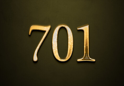 Old gold effect of 701 number with 3D glossy style Mockup.	